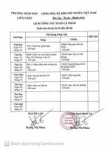 LỊCH CÔNG TÁC TUẦN BAN GIÁM HIỆU